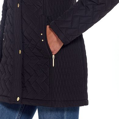 Women's Weathercast Hooded Quilted Walker Jacket with Plush Lined Hood