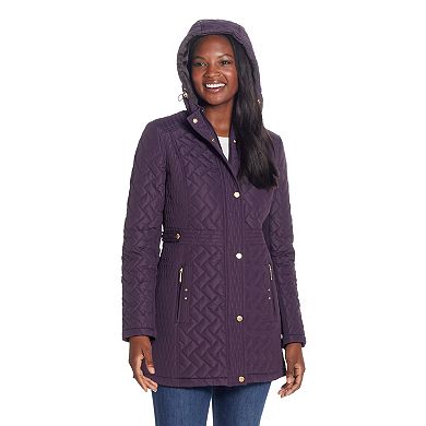 Women's Weathercast Hooded Quilted Walker Jacket with Plush Lined Hood