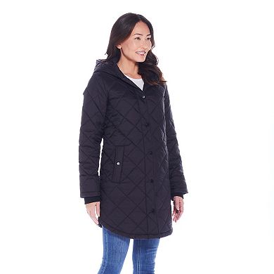 Women's Weathercast Hooded Diamond-Quilted Duffle Coat