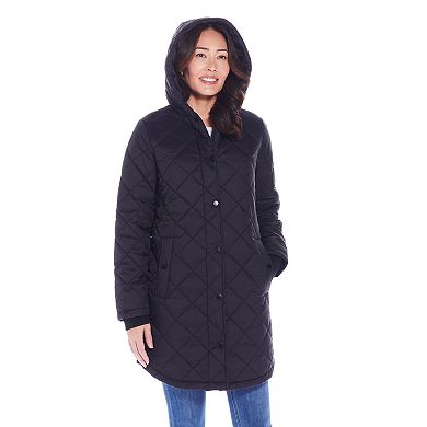 Women's Weathercast Hooded Diamond-Quilted Duffle Coat