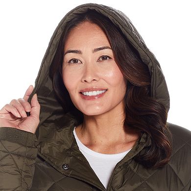 Women's Weathercast Hooded Diamond-Quilted Duffle Coat