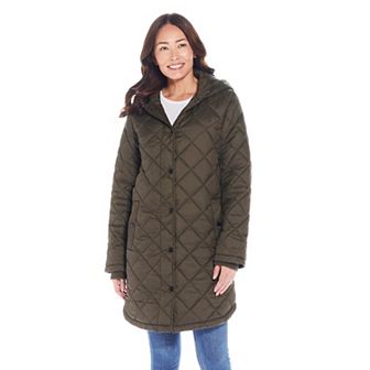 Women's Weathercast Hooded Diamond-Quilted Duffle Coat