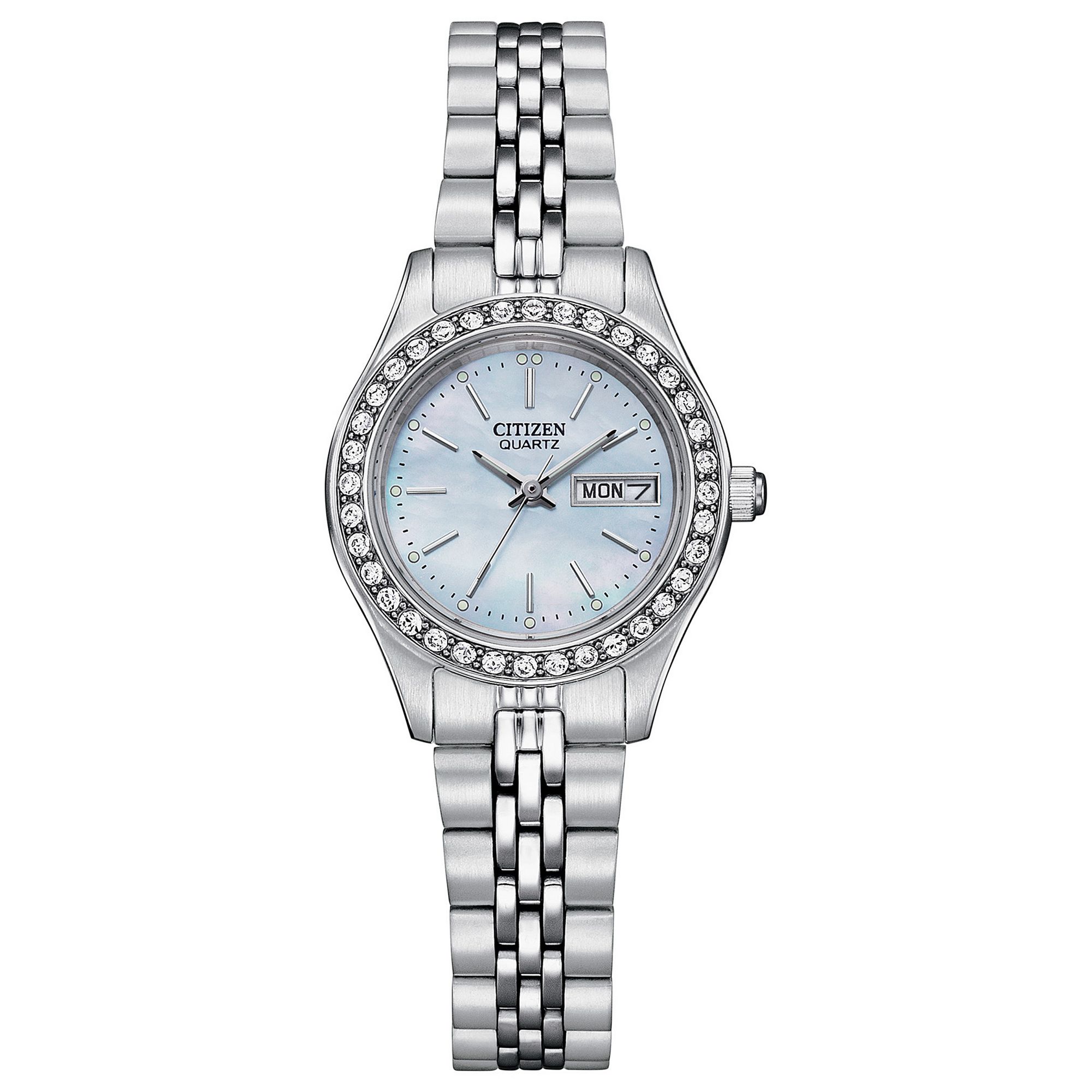 Citizen Womens Crystal Blue Dial Stainless Steel Watch - EQ0530-51N, Silve