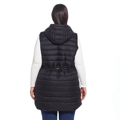 Plus Size Weathercast Hooded Quilted Long Vest