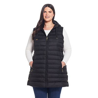 Plus Size Weathercast Hooded Quilted Long Vest