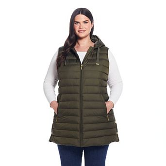 Plus Size Weathercast Hooded Quilted Long Vest