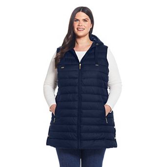 Plus Size Weathercast Hooded Quilted Long Vest