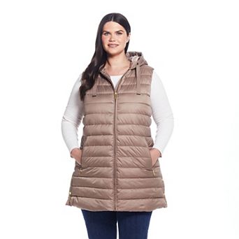 Plus Size Weathercast Hooded Quilted Long Vest