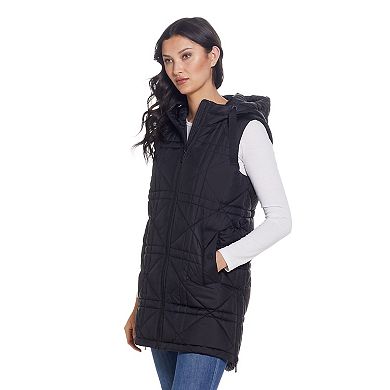 Women's Weathercast Hooded Quilted Long Vest 