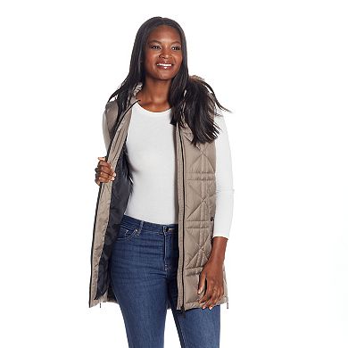 Women's Weathercast Hooded Quilted Long Vest 