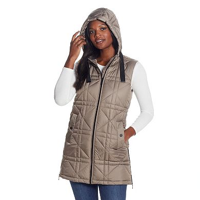 Women's Weathercast Hooded Quilted Long Vest 