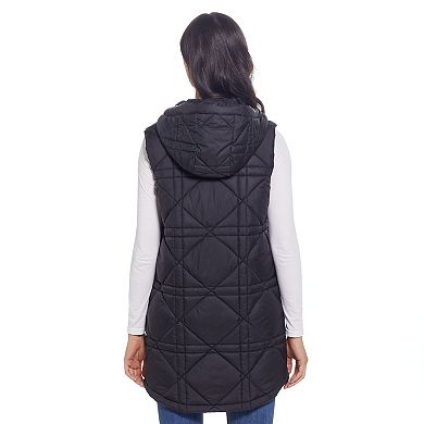 Women's Weathercast Hooded Quilted Long Vest