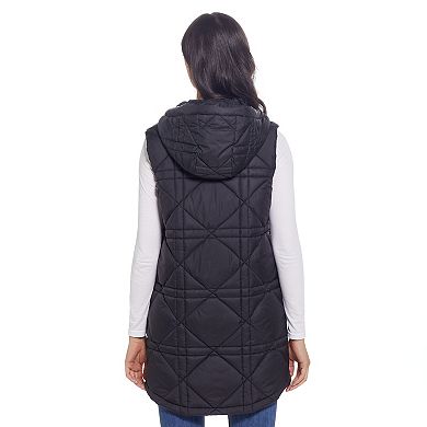 Women's Weathercast Hooded Quilted Long Vest 