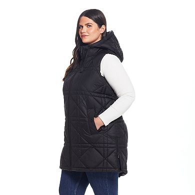 Plus Size Weathercast Hooded Heavyweight Quilted Vest 