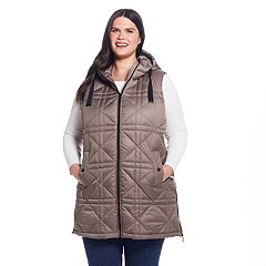 Plus Size Green Long Hooded Puffer Vest