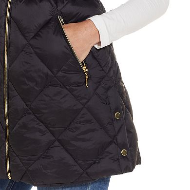 Women's Weathercast Diamond Quilted Puffer Longline Vest with Cinched Waist