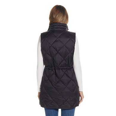 Women's Weathercast Diamond Quilted Puffer Longline Vest with Cinched Waist
