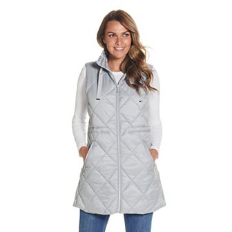 Women's Weathercast Diamond Quilted Puffer Longline Vest with Cinched Waist
