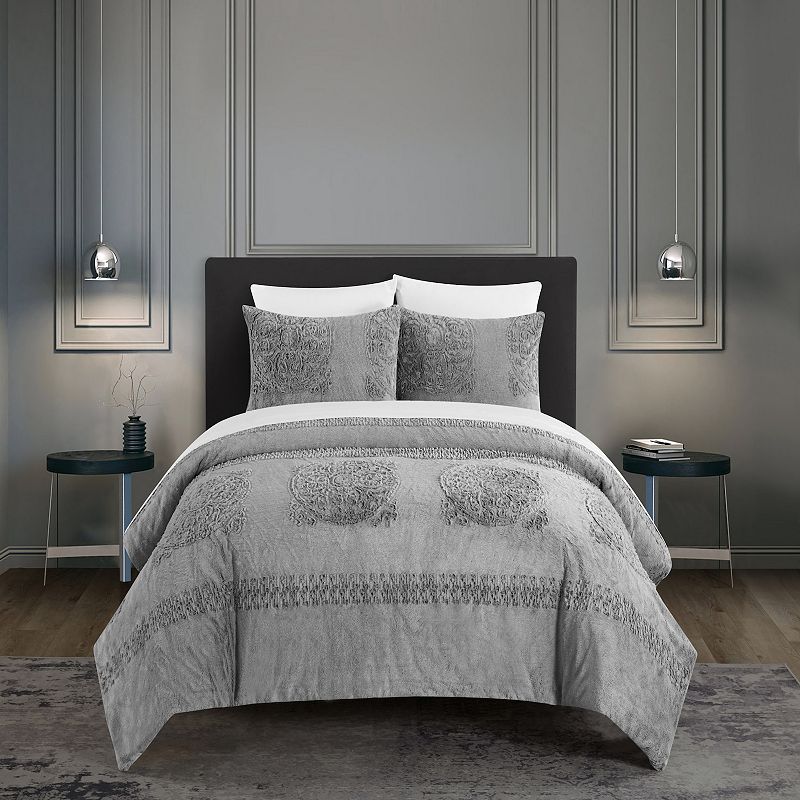 65866213 Chic Home Amara Comforter and Sham Set, Grey, Twin sku 65866213