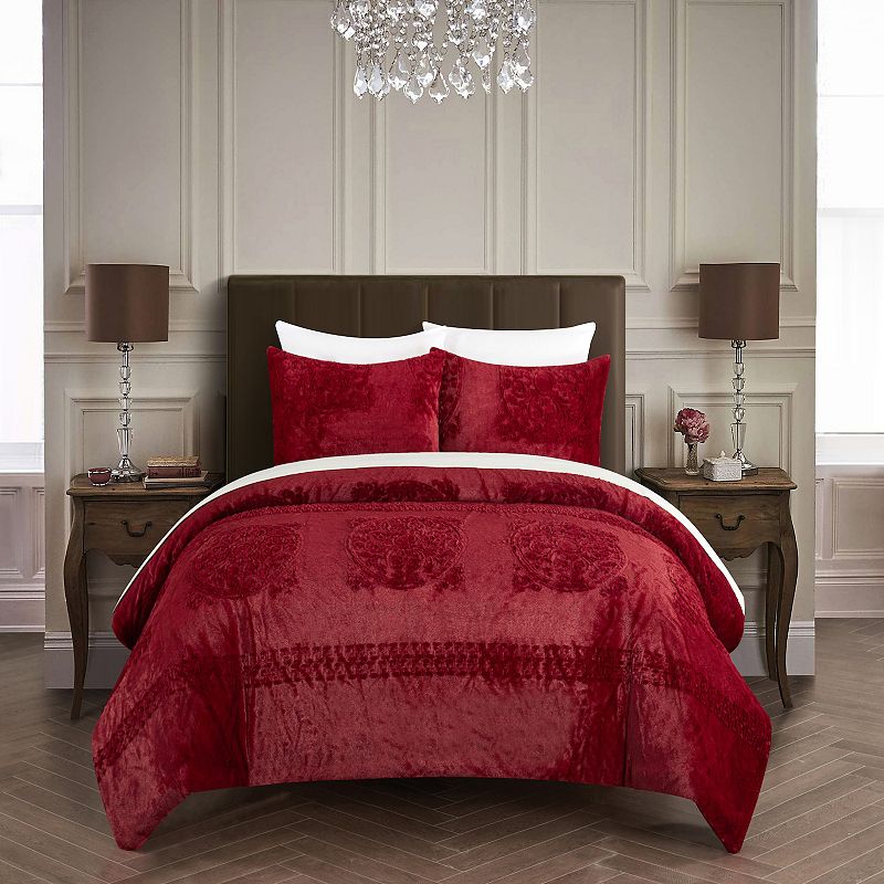 58684827 Chic Home Amara Comforter and Sham Set, Red Overfl sku 58684827