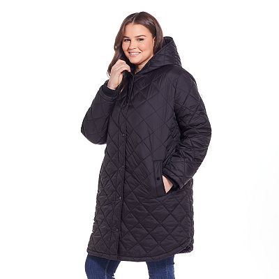Plus Size Weathercast Hooded Diamond-Quilted Duffle Coat