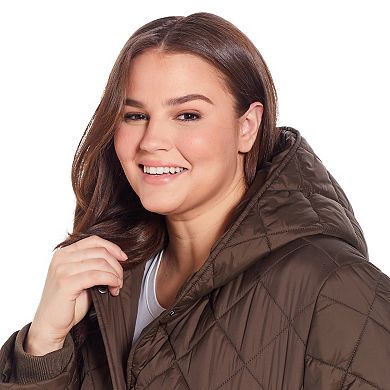 Plus Size Weathercast Hooded Diamond-Quilted Duffle Coat