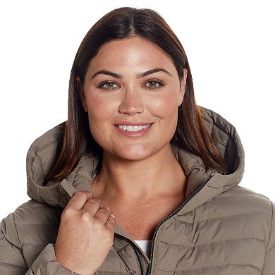 Plus Size Weathercast Hooded Channel Quilted Puffer Jacket