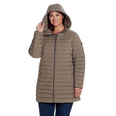 Plus Size Weathercast Hooded Channel Quilted Puffer Jacket