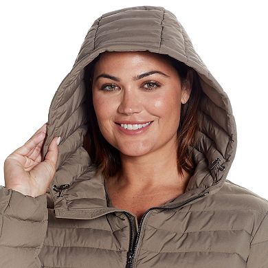 Plus Size Weathercast Hooded Channel Quilted Puffer Jacket