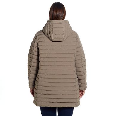 Plus Size Weathercast Hooded Channel Quilted Puffer Jacket