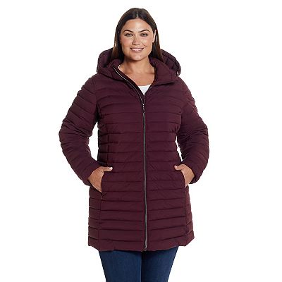 Plus Size Weathercast Hooded Channel Quilted Puffer Jacket