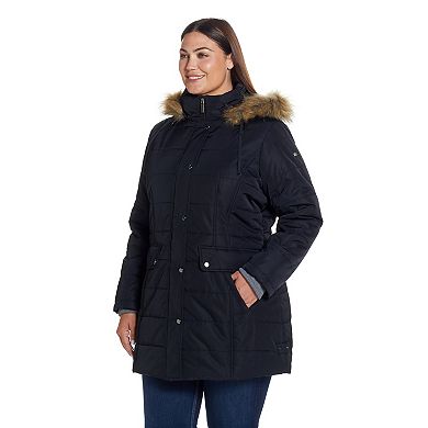 Plus Size Weathercast Faux-Fur Trim Hooded Parka Coat