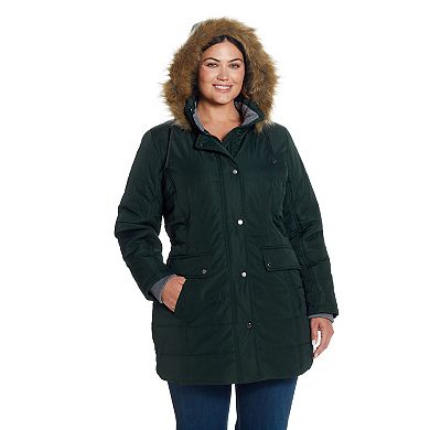 Plus Size Weathercast Faux-Fur Trim Hooded Parka Coat