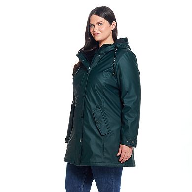 Plus Size Weathercast Hooded Midweight Rain Jacket