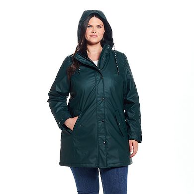 Plus Size Weathercast Hooded Midweight Rain Jacket