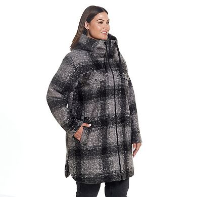 Plus Size Weathercast Zip Front Hooded Bouclé Shacket
