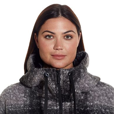 Plus Size Weathercast Zip Front Hooded Bouclé Shacket