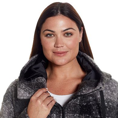 Plus Size Weathercast Zip Front Hooded Bouclé Shacket