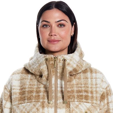 Plus Size Weathercast Zip Front Hooded Bouclé Shacket