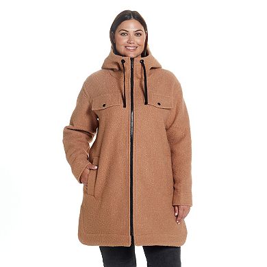 Plus Size Weathercast Zip Front Hooded Bouclé Shacket
