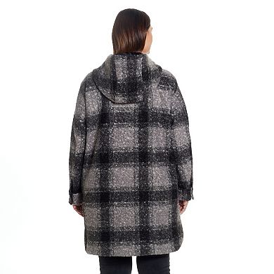 Plus Size Weathercast Zip Front Hooded Bouclé Shacket