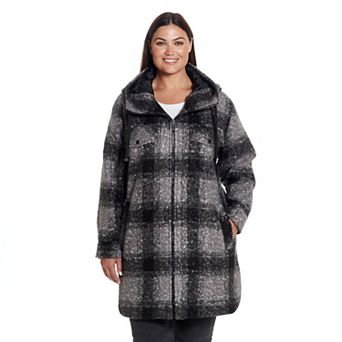 Plus Size Weathercast Zip Front Hooded Bouclé Shacket