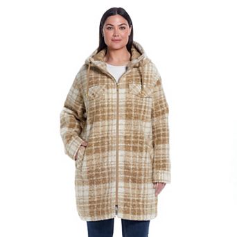 Plus Size Weathercast Zip Front Hooded Bouclé Shacket