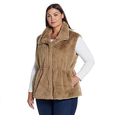 Plus Size Weathercast Cinched Faux Fur Vest