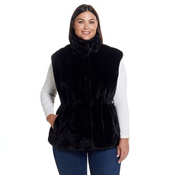 Plus Size Weathercast Cinched Faux Fur Vest