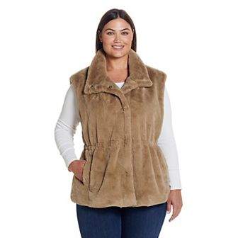 Plus Size Weathercast Cinched Faux Fur Vest