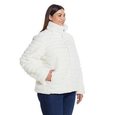 Plus Size Weathercast Grooved Faux Fur Jacket