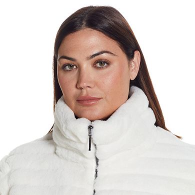 Plus Size Weathercast Grooved Faux Fur Jacket