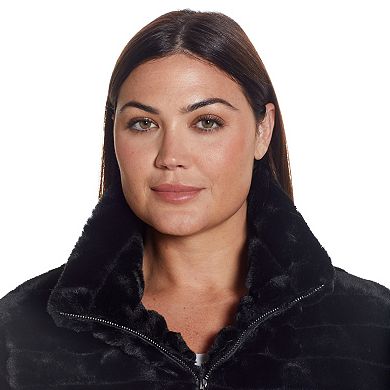 Plus Size Weathercast Grooved Faux Fur Jacket