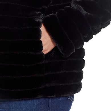 Plus Size Weathercast Grooved Faux Fur Jacket